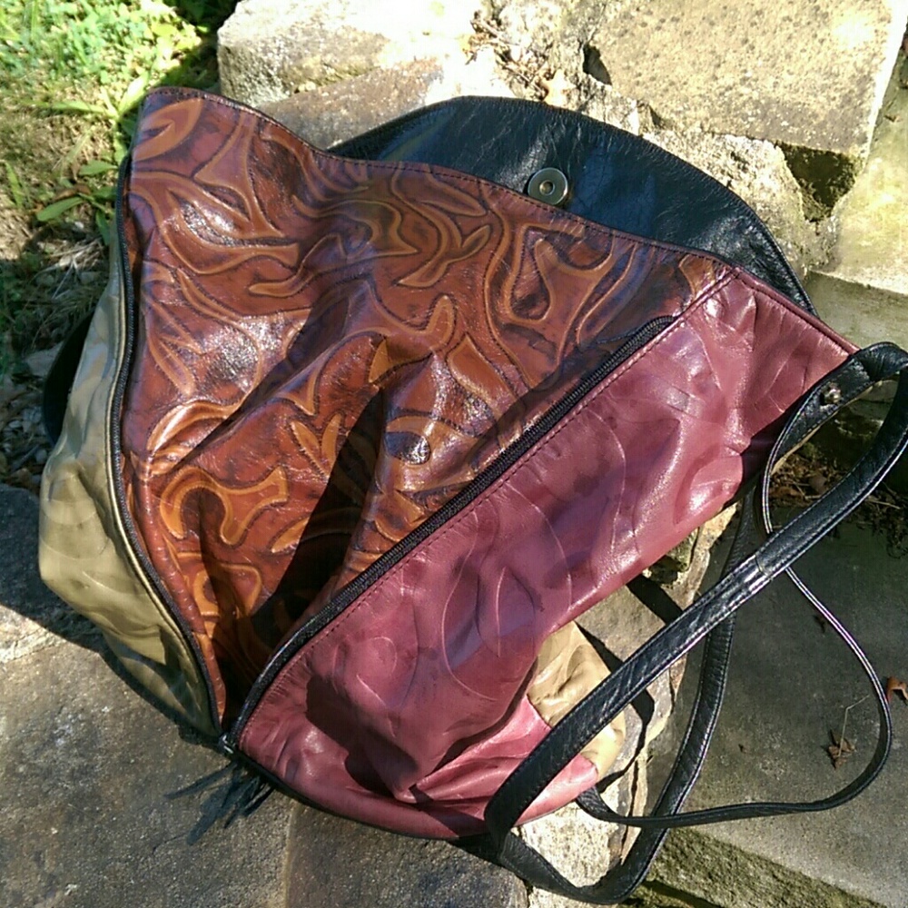 Multi-colored leather boho shoulder bag